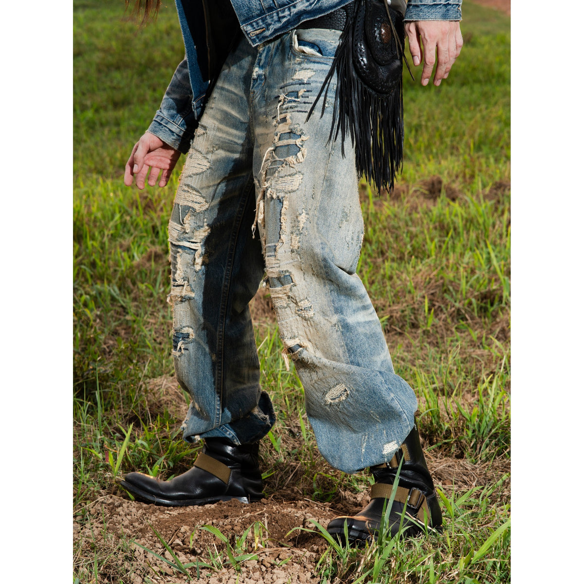 TBR Vintage Patchwork Distressed Straight Jeans