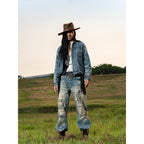 TBR Vintage Patchwork Distressed Straight Jeans