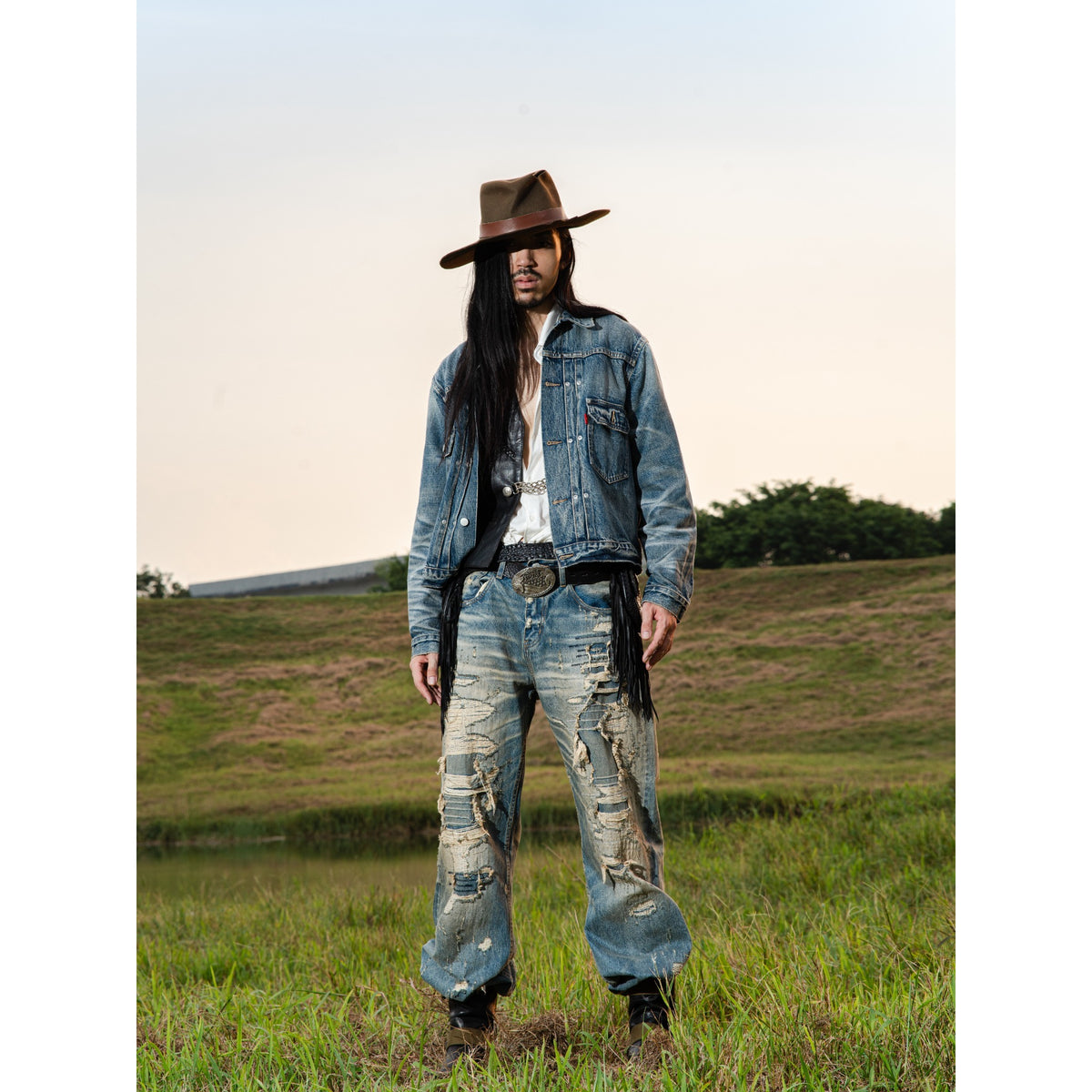 TBR Vintage Patchwork Distressed Straight Jeans