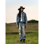 TBR Vintage Patchwork Distressed Straight Jeans