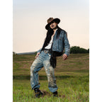 TBR Vintage Patchwork Distressed Straight Jeans