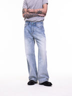TBR King Denim 08 Turquoise Cream Washed Relaxed Straight Jeans
