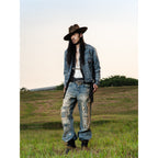 TBR Vintage Patchwork Distressed Straight Jeans