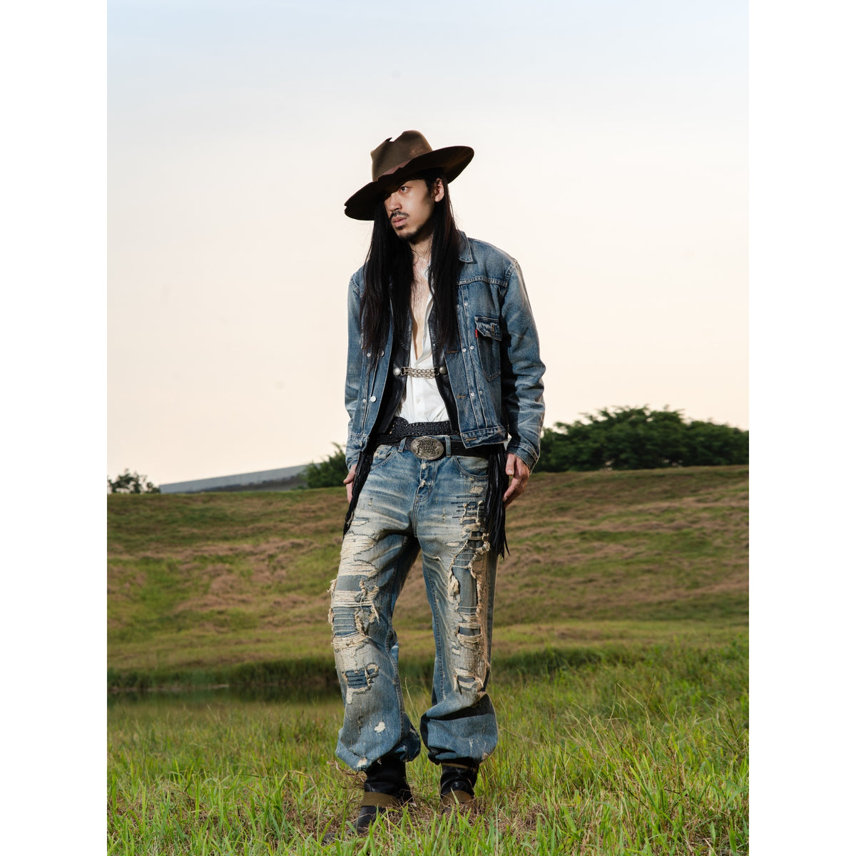 TBR Vintage Patchwork Distressed Straight Jeans