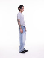 TBR King Denim 08 Turquoise Cream Washed Relaxed Straight Jeans