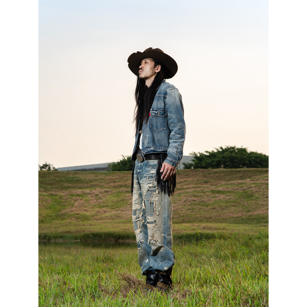 TBR Vintage Patchwork Distressed Straight Jeans