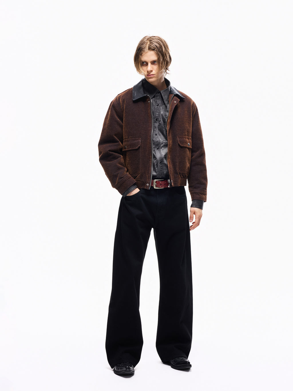 TBR Washed Brown Flocked Leather Collar A2 Jacket