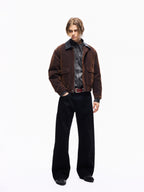TBR Washed Brown Flocked Leather Collar A2 Jacket