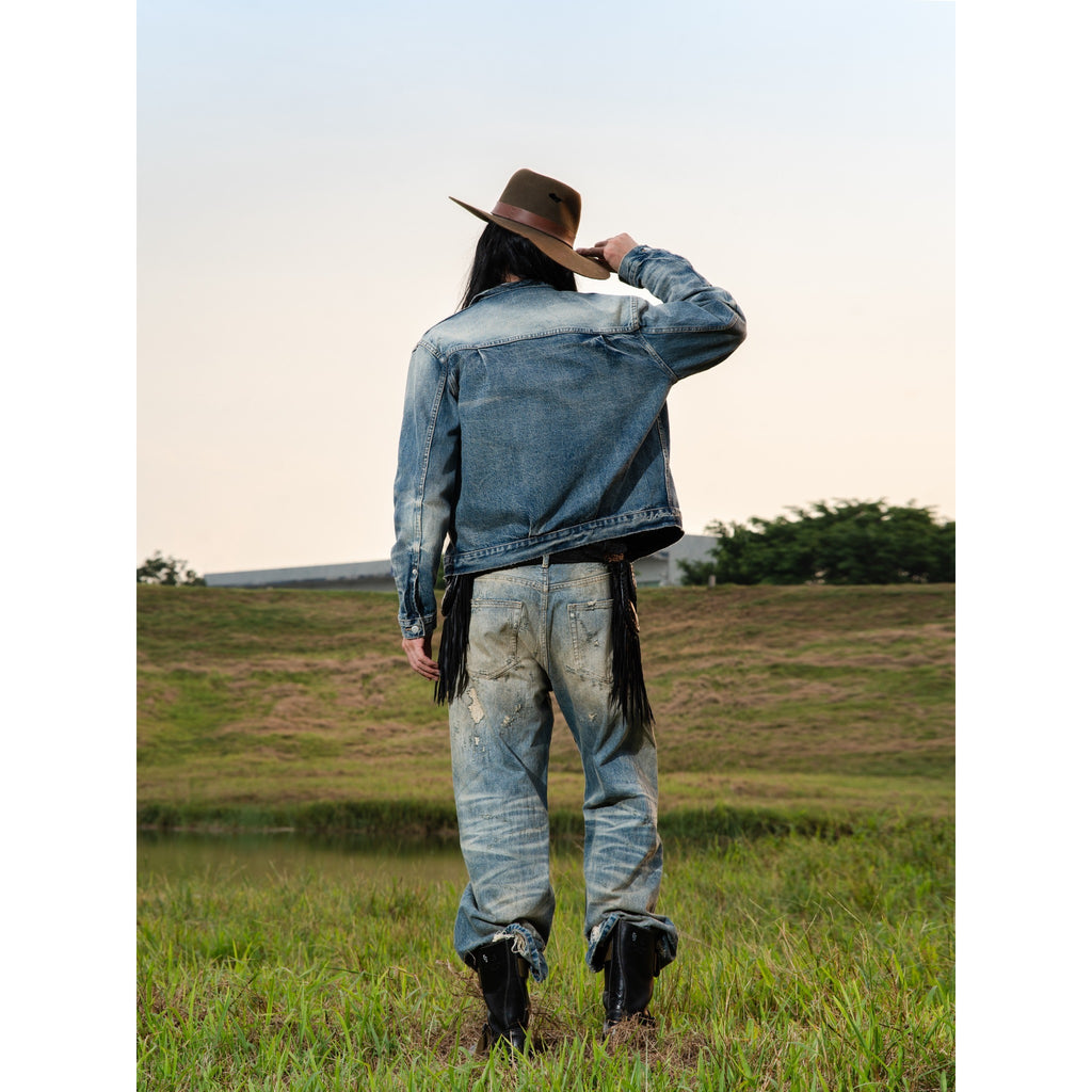 TBR Vintage Patchwork Distressed Straight Jeans