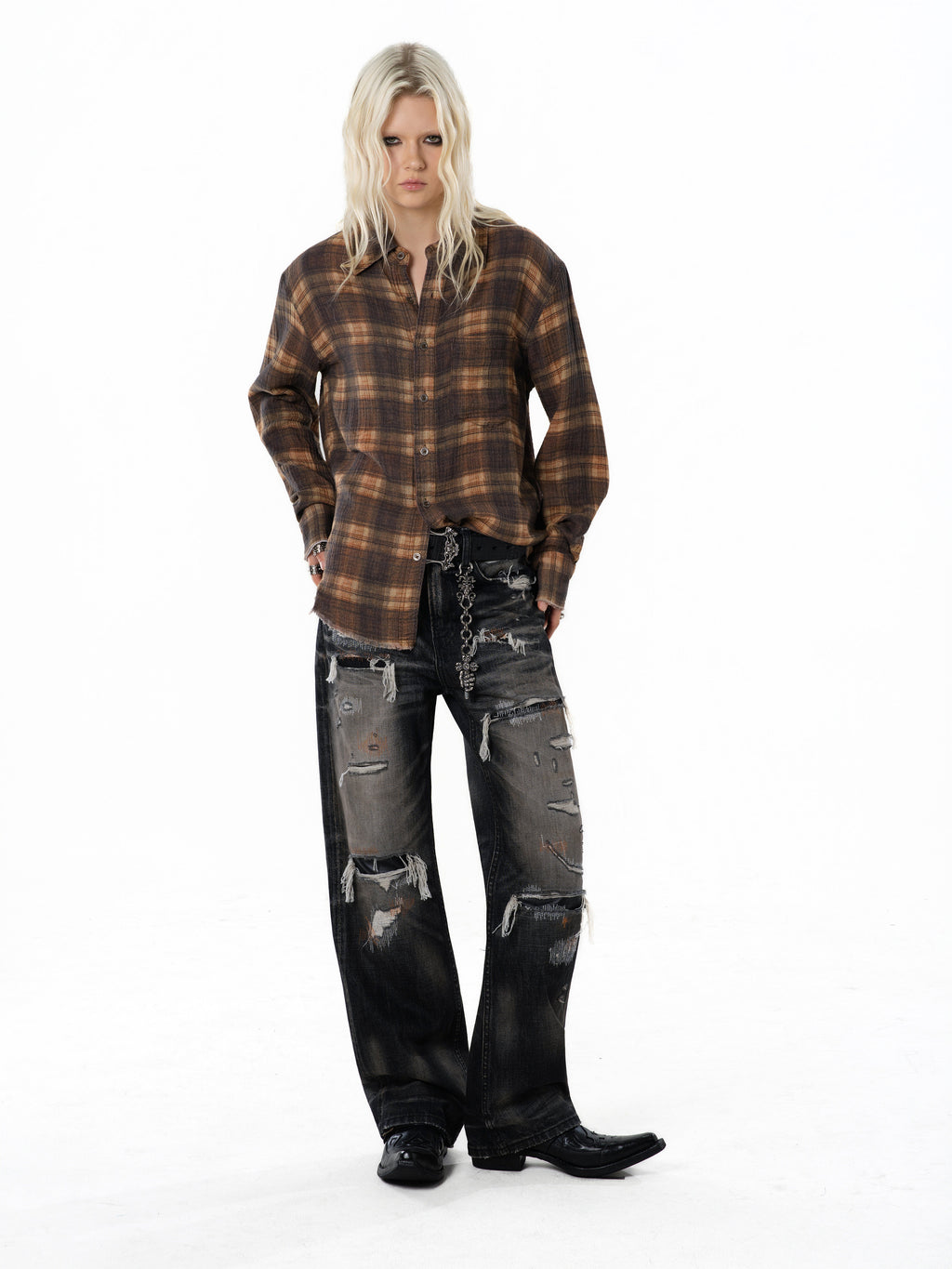 TBR Black Okayama Patchwork Distressed Relaxed Straight Jeans