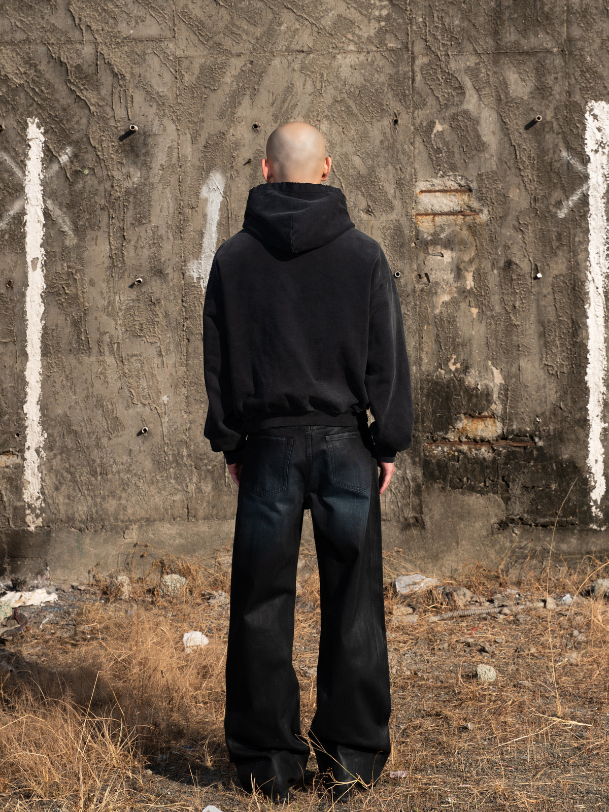 TBR Peacock Blue Waxed Distressed Baggy Jeans