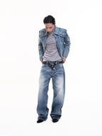 TBR King Denim 07 Snow Wash Blue Selvedge Relaxed Straight Jeans