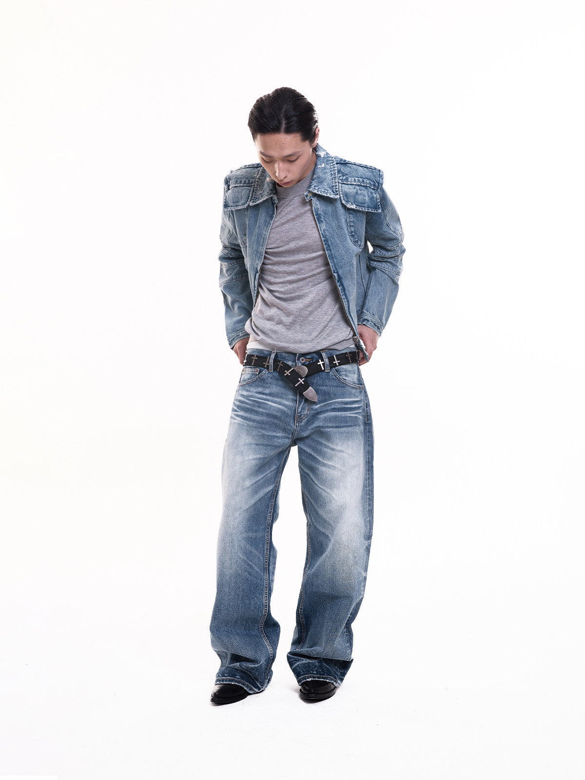 TBR King Denim 07 Snow Wash Blue Selvedge Relaxed Straight Jeans