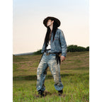 TBR Vintage Patchwork Distressed Straight Jeans