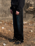 TBR Peacock Blue Waxed Distressed Baggy Jeans