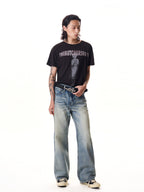 TBR Bone Claw Cross Silver Distressed Leather Belt