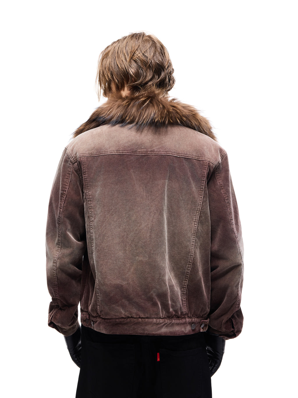TBR Washed Burgundy Corduroy Shearling Collar Jacket