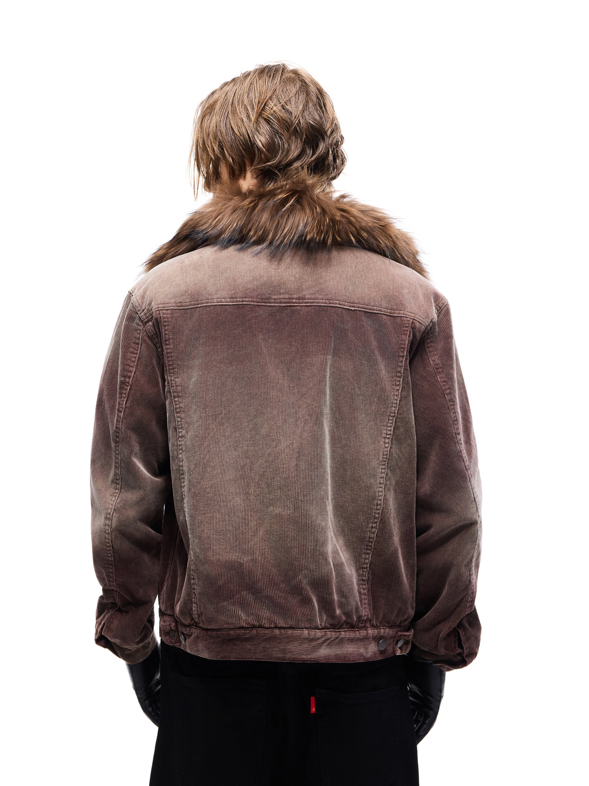 TBR Washed Burgundy Corduroy Shearling Collar Jacket