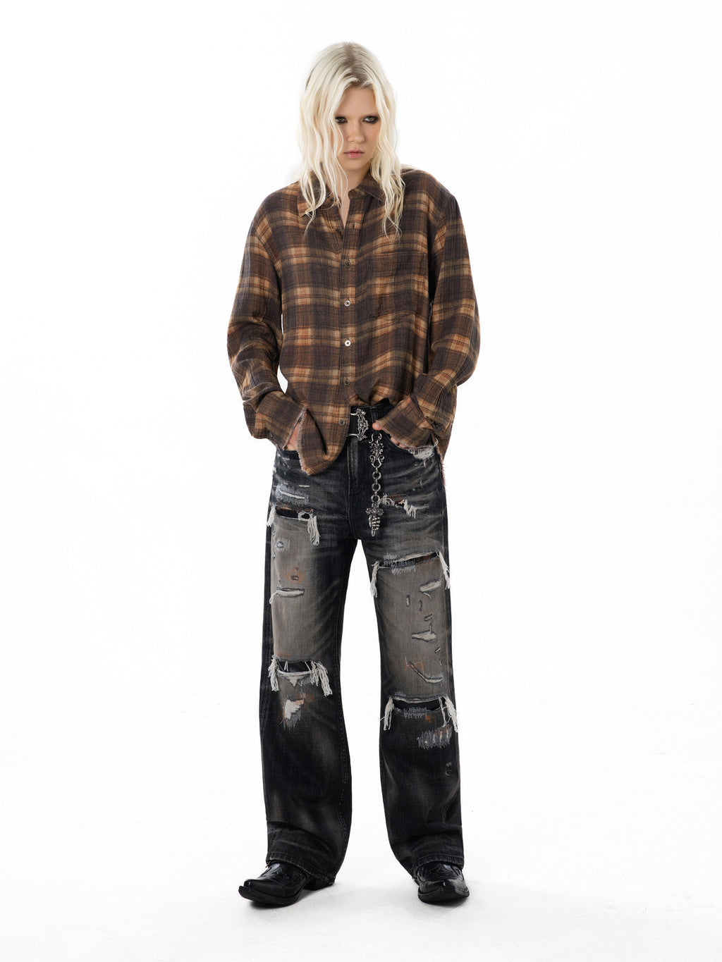 TBR Black Okayama Patchwork Distressed Relaxed Straight Jeans