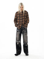 TBR Black Okayama Patchwork Distressed Relaxed Straight Jeans