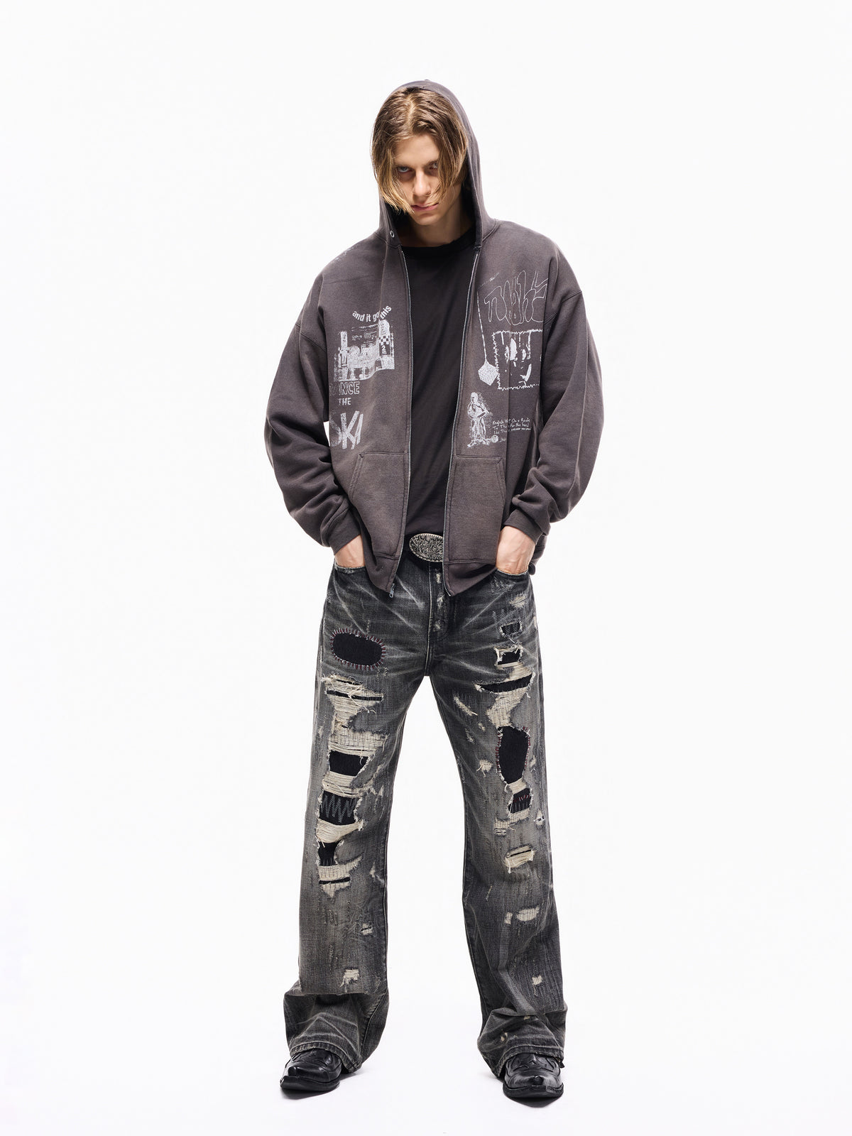 Wind06 Black Soul Patch Flare Jeans