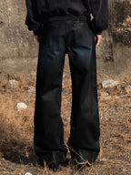 TBR Peacock Blue Waxed Distressed Baggy Jeans