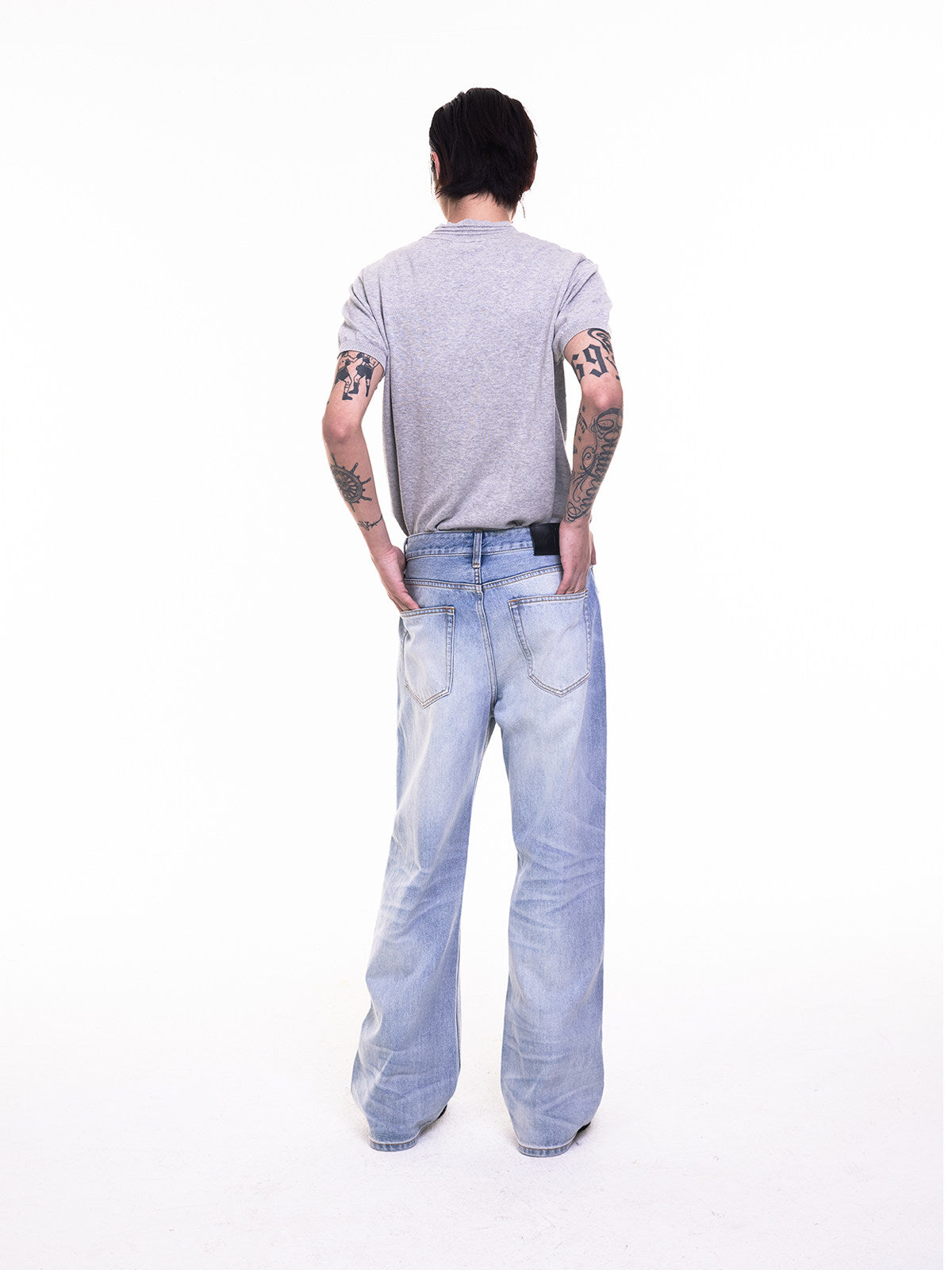 TBR King Denim 08 Turquoise Cream Washed Relaxed Straight Jeans
