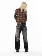 TBR Black Okayama Patchwork Distressed Relaxed Straight Jeans