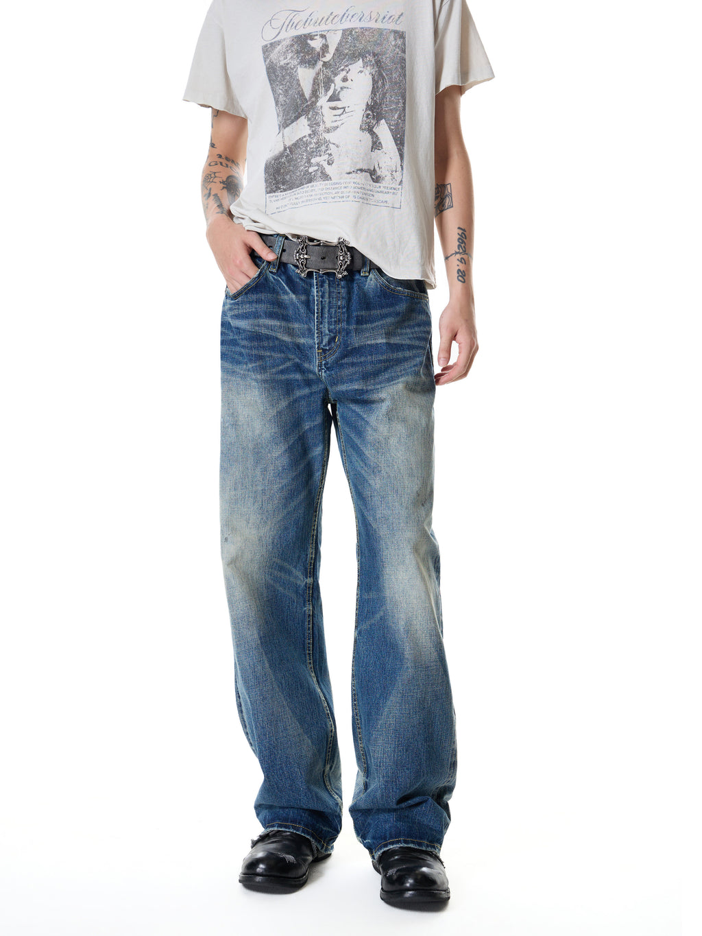 TBR 003 Selvedge Vintage Blue Washed Relaxed Straight Jeans