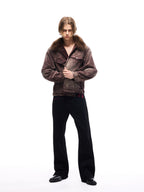 TBR Washed Burgundy Corduroy Shearling Collar Jacket