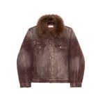 TBR Washed Burgundy Corduroy Shearling Collar Jacket