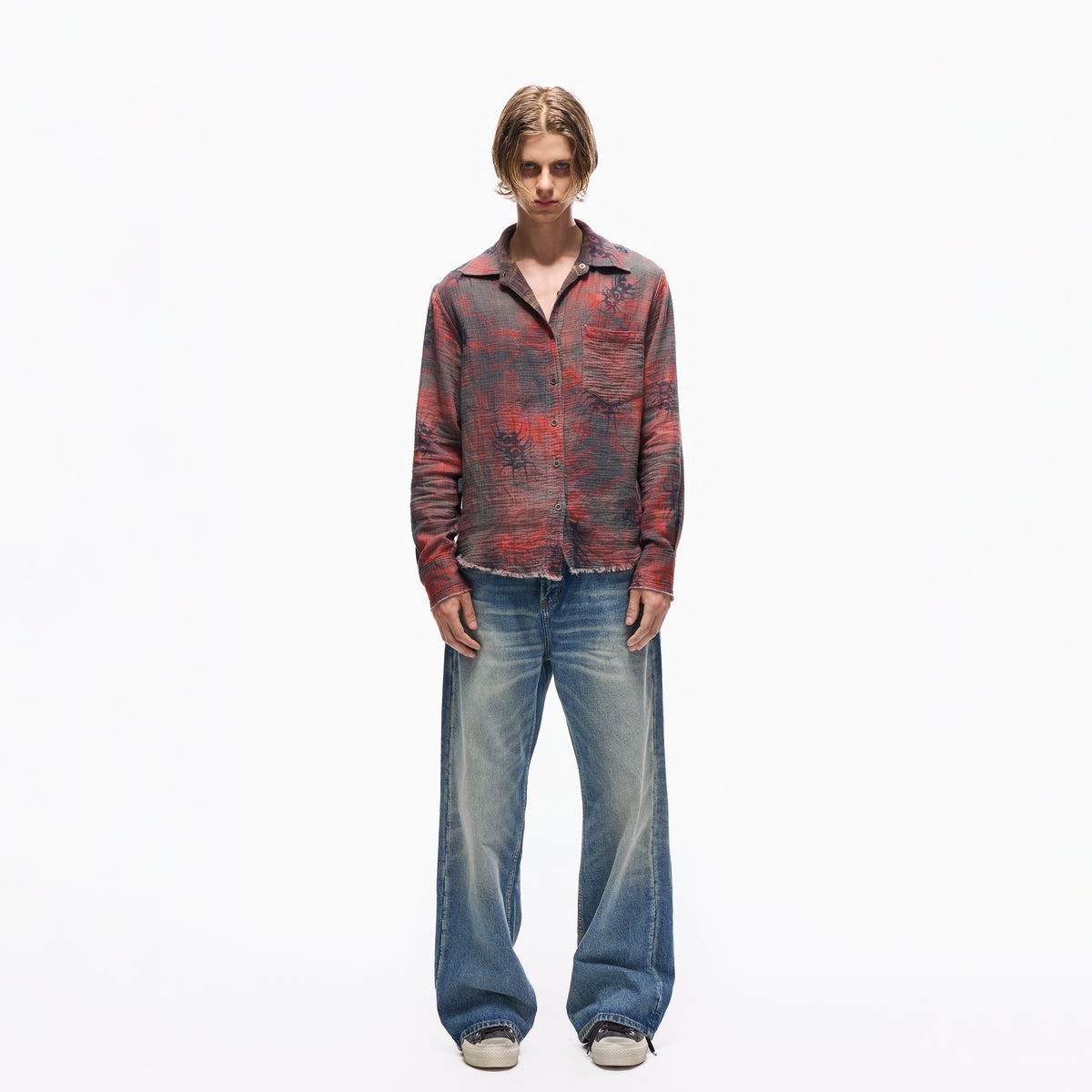 Mid-Fade Fuzzy Blue Washed Jeans