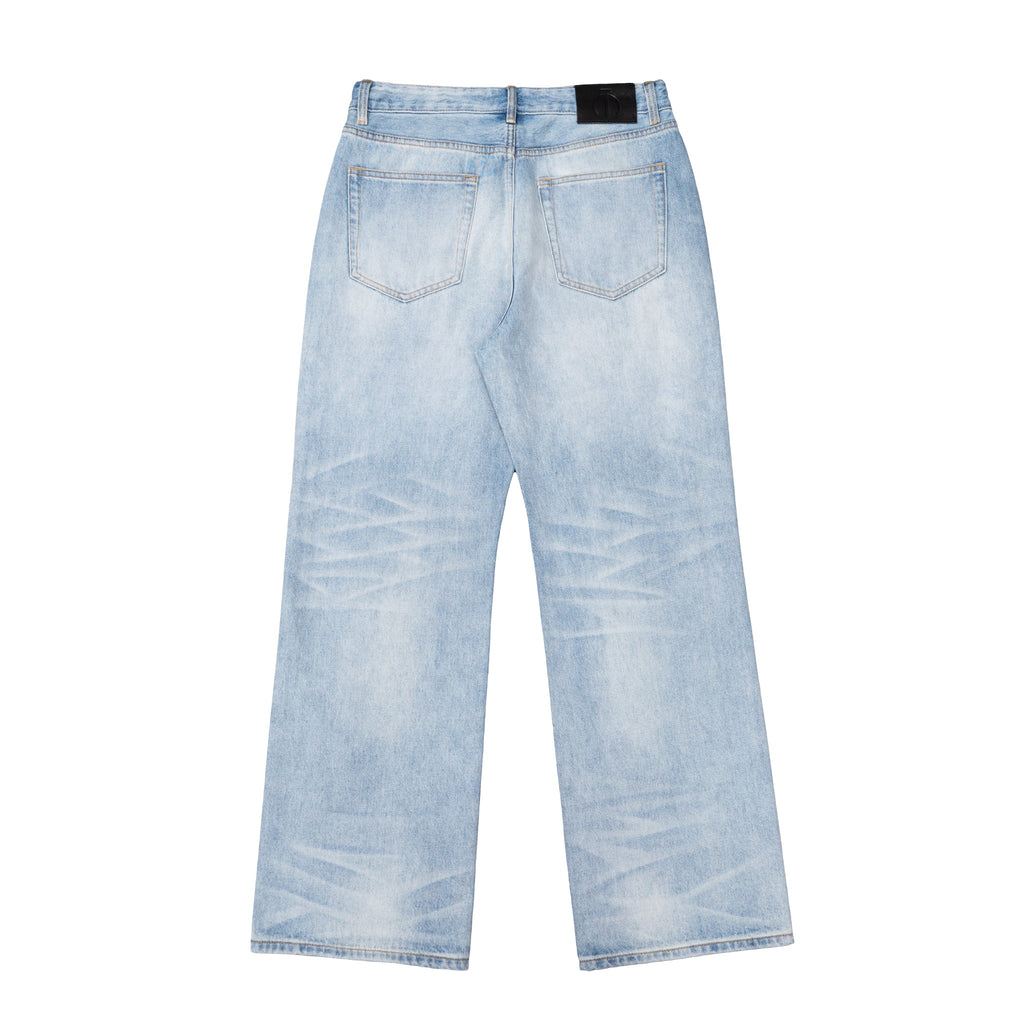TBR King Denim 08 Turquoise Cream Washed Relaxed Straight Jeans