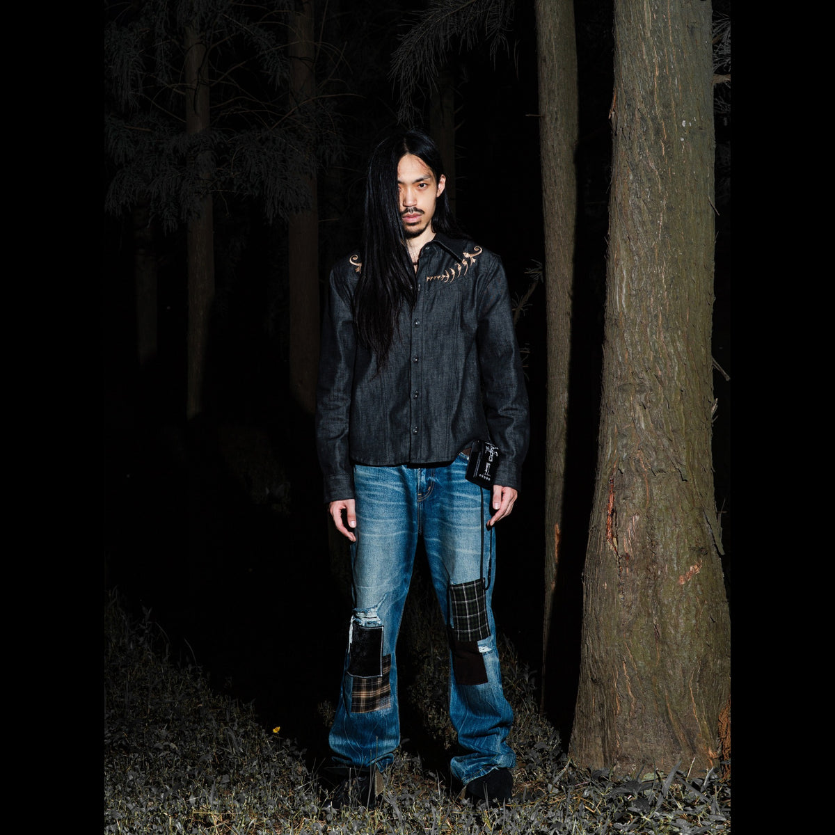 TBR Okayama Raw Denim Western Embroidered Black Jacket