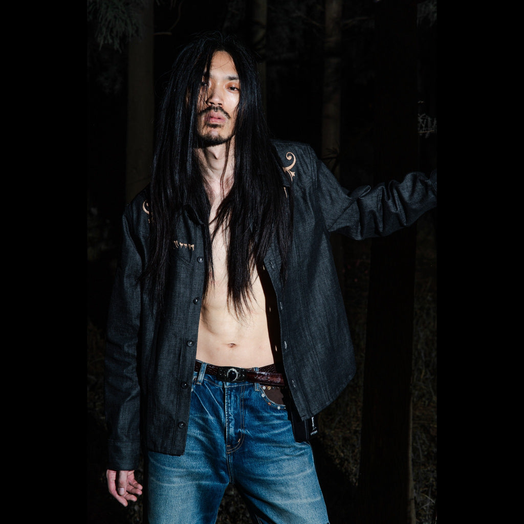 TBR Okayama Raw Denim Western Embroidered Black Jacket