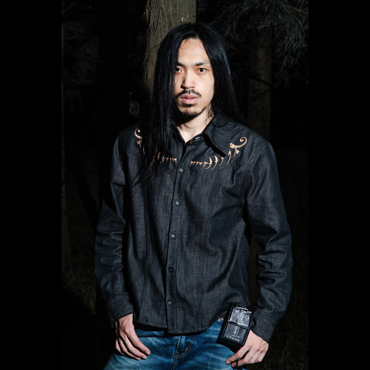TBR Okayama Raw Denim Western Embroidered Black Jacket