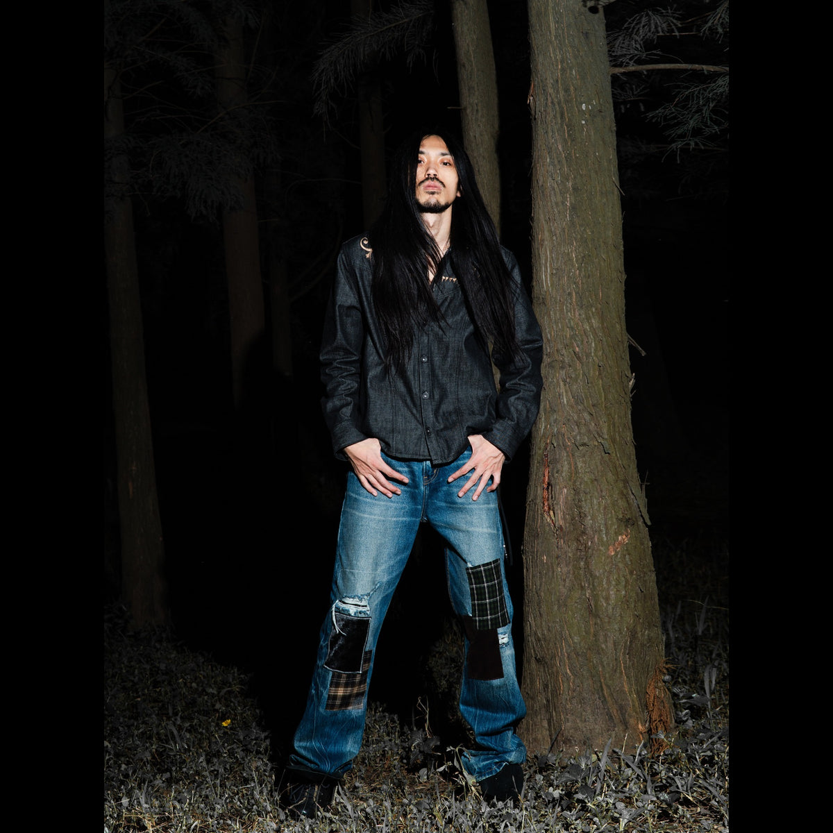 TBR Okayama Raw Denim Western Embroidered Black Jacket