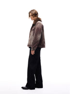 TBR Washed Burgundy Corduroy Shearling Collar Jacket