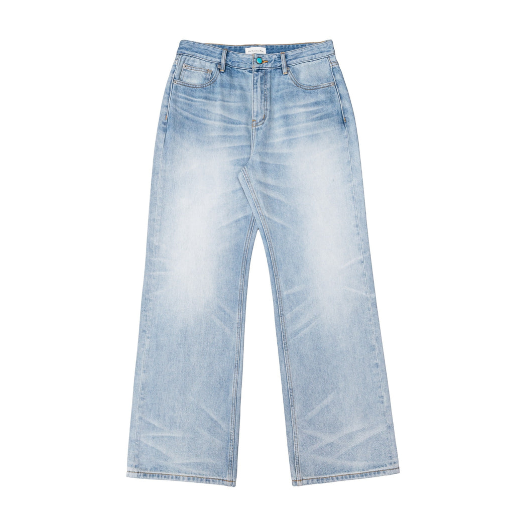 TBR King Denim 08 Turquoise Cream Washed Relaxed Straight Jeans