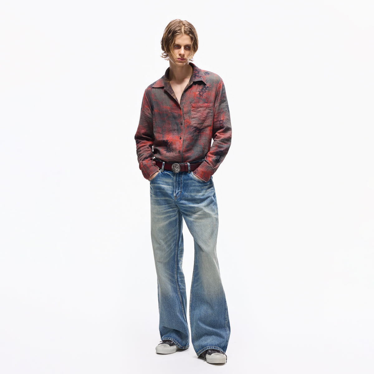 Mid-Fade Fuzzy Blue Washed Jeans