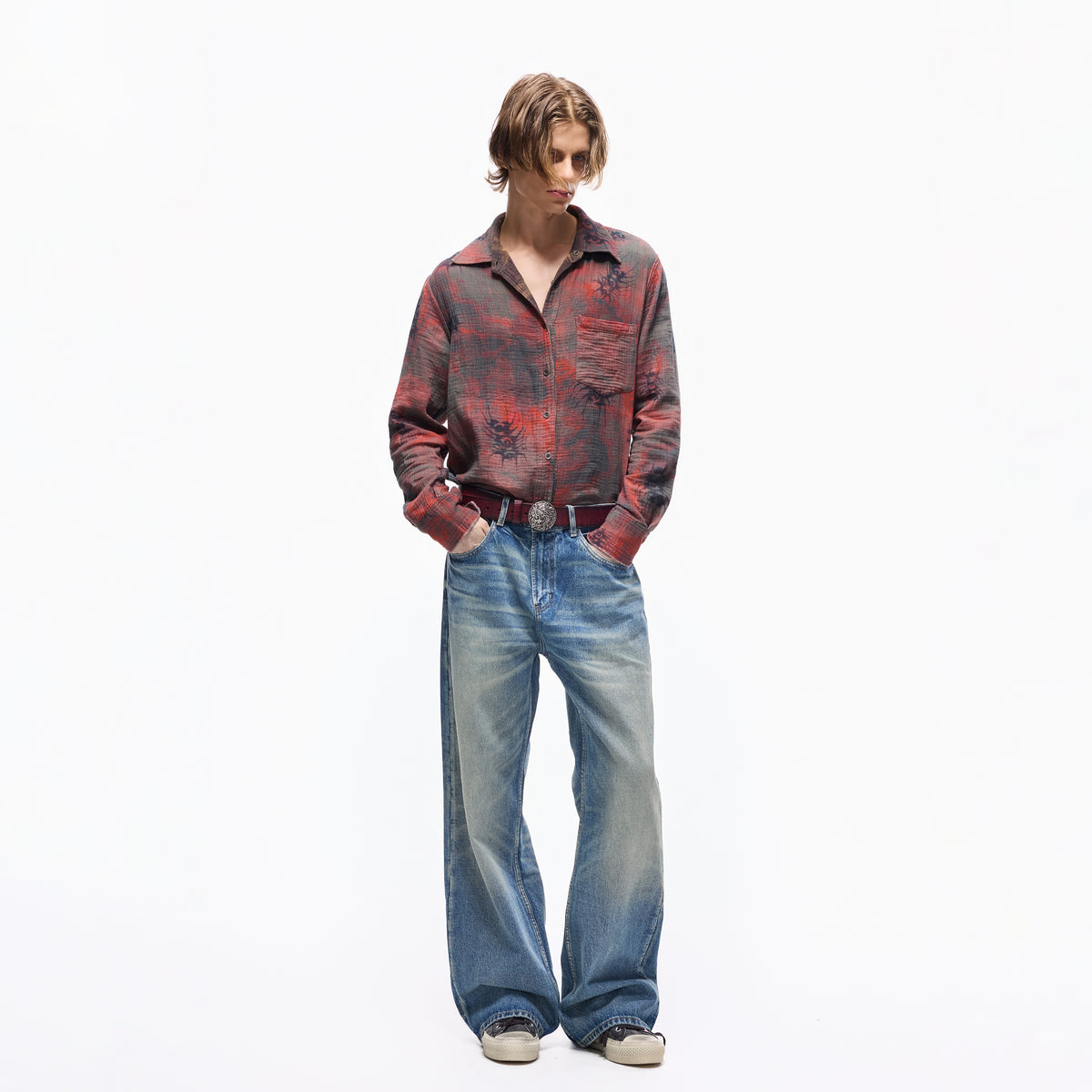 Mid-Fade Fuzzy Blue Washed Jeans