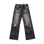 TBR Black Okayama Patchwork Distressed Relaxed Straight Jeans