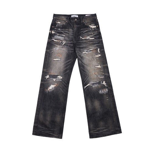 TBR Black Okayama Patchwork Distressed Relaxed Straight Jeans