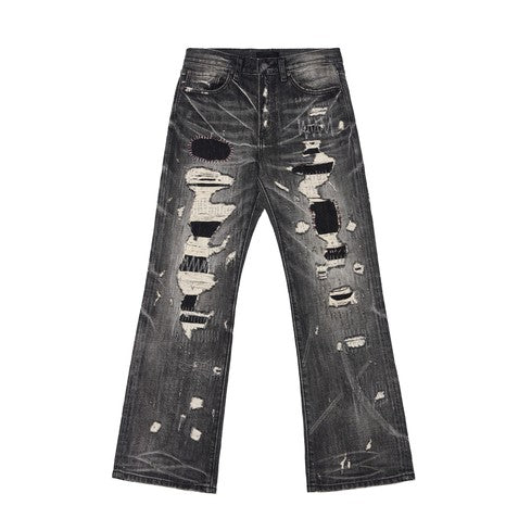 Wind06 Black Soul Patch Flare Jeans