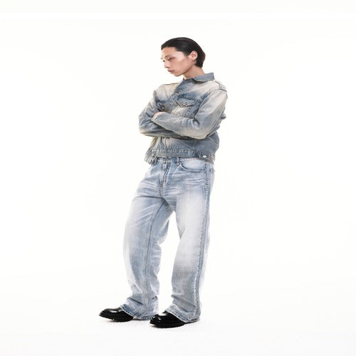TBR King Denim 10 Snow Wash Blue Relaxed Straight Jeans
