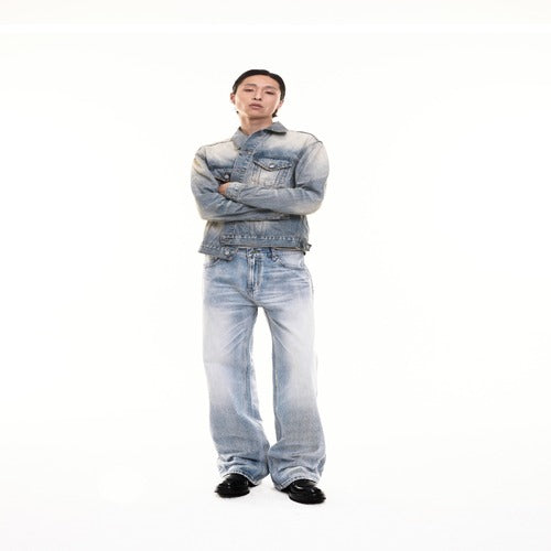 TBR King Denim 10 Snow Wash Blue Relaxed Straight Jeans