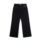 TBR Star Embroidered Black Selvedge Relaxed Straight Jeans