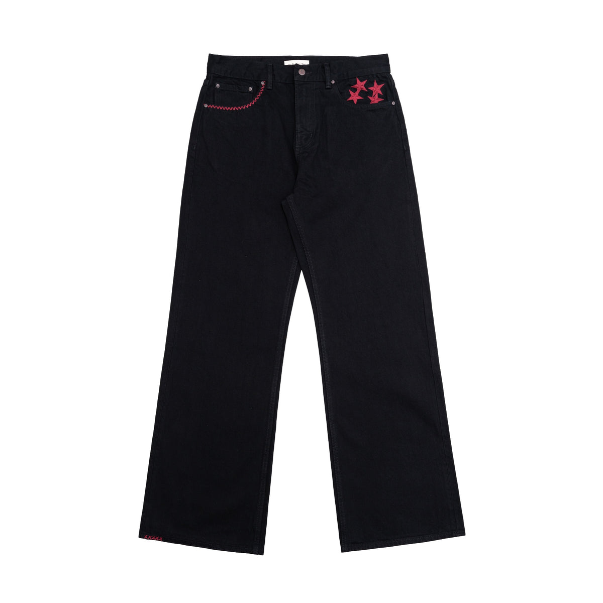 TBR Star Embroidered Black Selvedge Relaxed Straight Jeans
