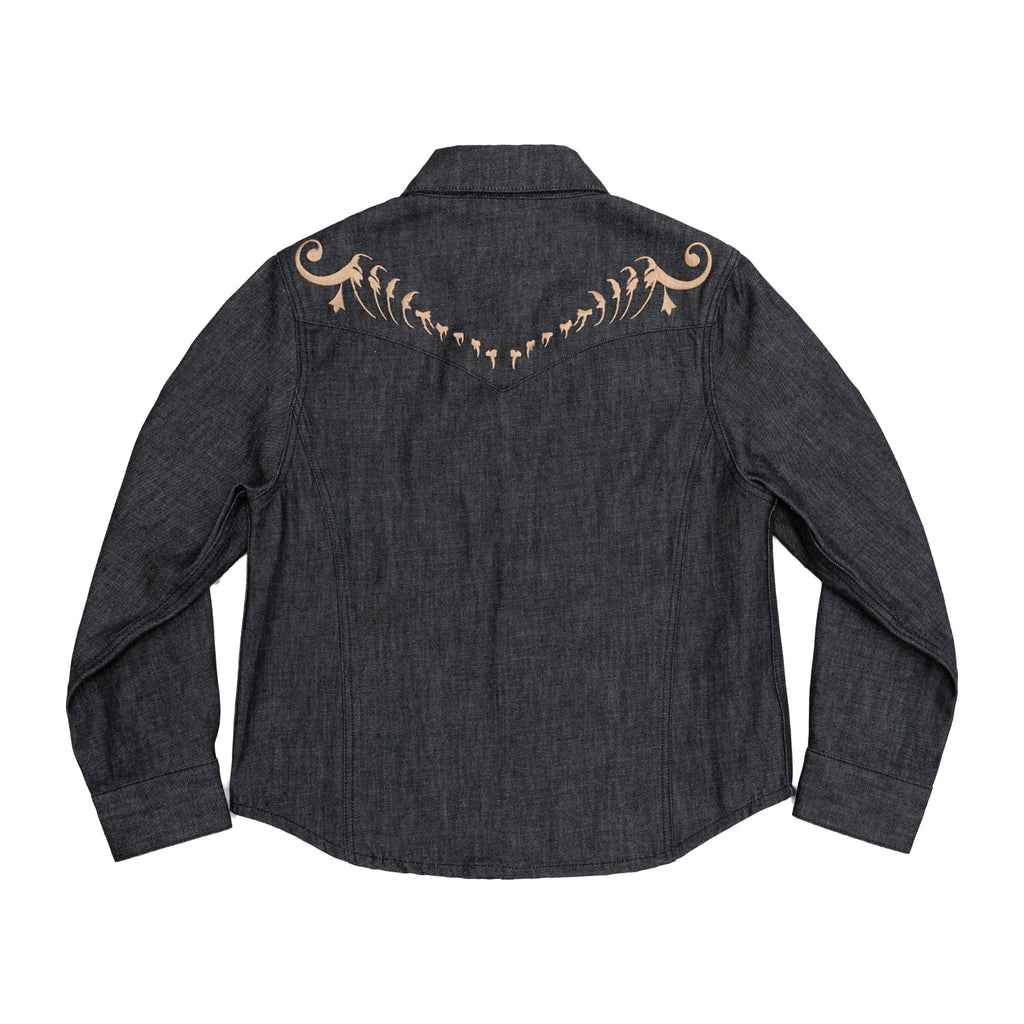 TBR Okayama Raw Denim Western Embroidered Black Jacket