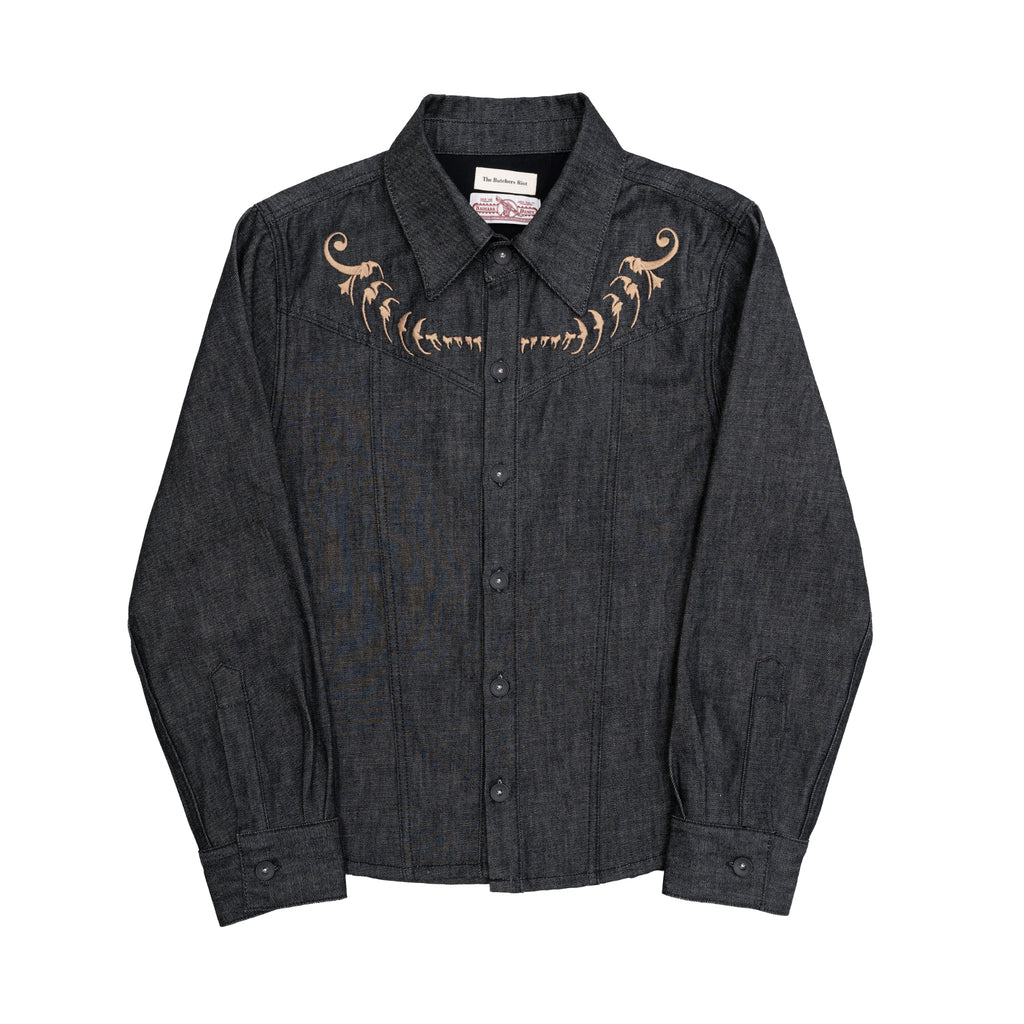 TBR Okayama Raw Denim Western Embroidered Black Jacket